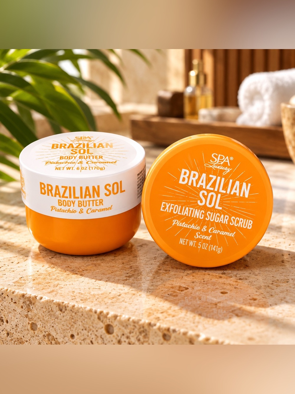 SPA Luxury Brazilian Sol Exfoliating Sugar Scrub & Body Cream Pistachio/Caramel
